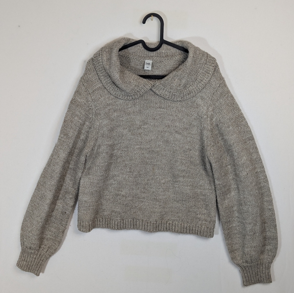 Simon's sz L balloon sleeve peter pan collar beige sweater